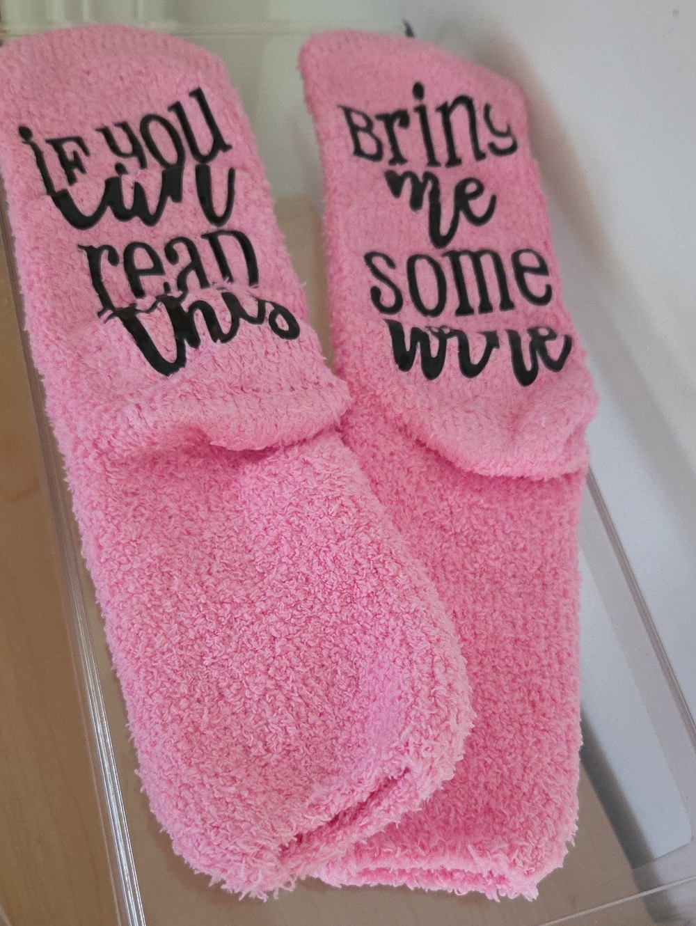 Pink Spa Socks NWOT w/Funny Script - If You Can Read This...Bring Me Some Wine